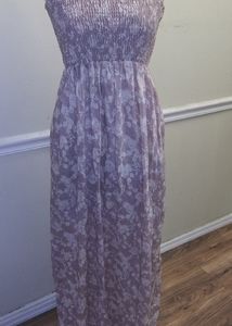 Strapless tan and White flower dress